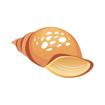 Brown sea spiral seashell, an empty shell of a sea mollusk. Colorful cartoon 스톡 일러스트