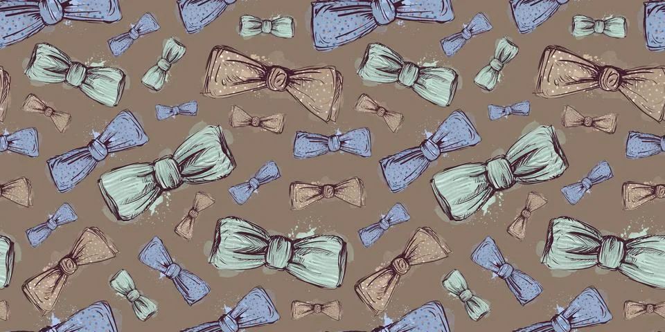 Brown seamless pattern with bow tie. Watercolor pattern for a wedding. Stock Illustration
