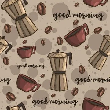 Brown seamless pattern with coffee. Stock Illustration