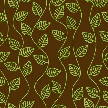 Brown seamless pattern with leaves and curves Stock Illustration