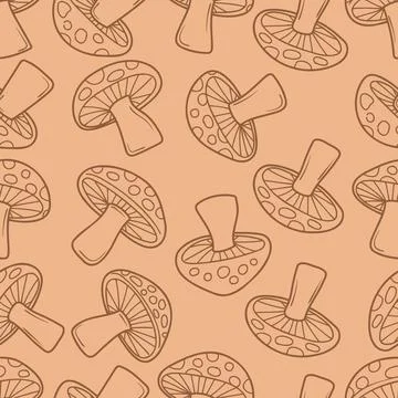 Brown seamless pattern mushroom hand drawn.Vector illustration Stock Illustration