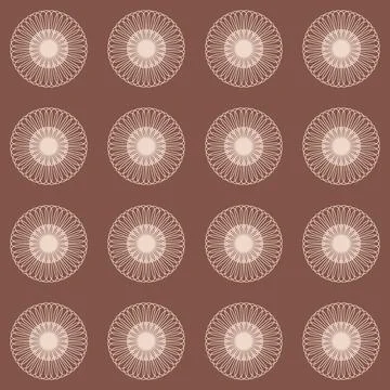 Brown seamless pattern with round wheel ornament for clothing design Stock Illustration
