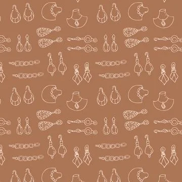 Brown Seamless pattern of sketches various female jewerly Stock Illustration