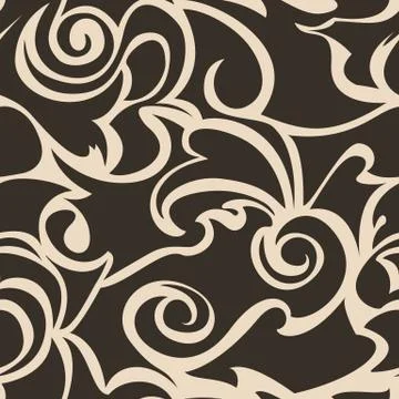 Brown seamless pattern of spirals and curls. Decorative ornament for backgrou Stock Illustration