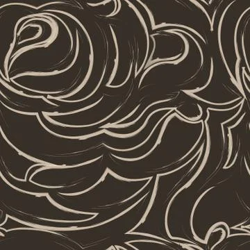Brown seamless pattern of spirals and curls. Decorative ornament for background. Stock Illustration