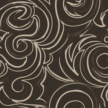 Brown seamless pattern of spirals and curls. Decorative ornament for background. Stock Illustration