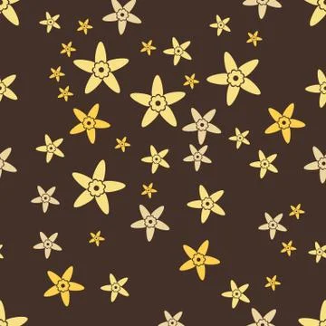 Brown seamless pattern with yellow vanilla. Stock Illustration