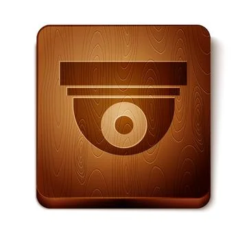 Brown Security camera icon isolated on white background. Wooden square button Illustrazione stock