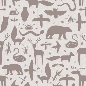 Brown shape of wild forester animals vector seamless pattern. Can use for fabric Illustrazione stock