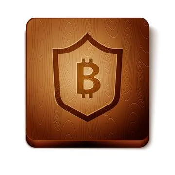 Brown Shield with bitcoin icon isolated on white background. Cryptocurrency Illustrazione stock