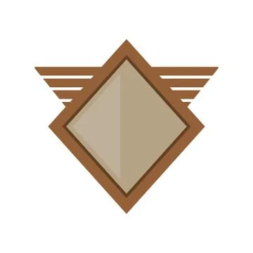 Brown shield winged shape geometric badge Stock Illustration