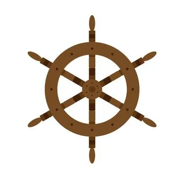 Brown ship's wheel on white background Stock Illustration