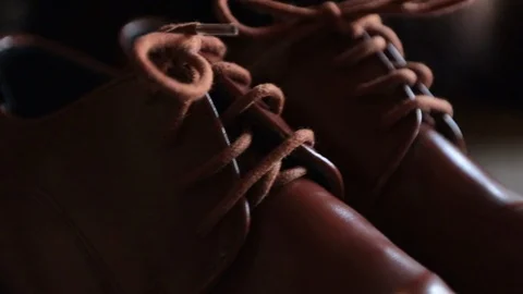 Brown shoes laces close up forward and back Stock Footage 91936489