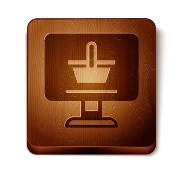 Brown Shopping cart on screen computer icon isolated on white background 스톡 일러스트