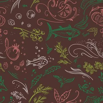 Brown sketch food pattern Stock Illustration
