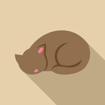 Brown sleeping cat pet flat design illustration Stock Illustration