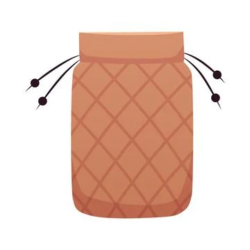 Brown small bag with laces vector flat icon, textile or leather reusable purse イラスト素材