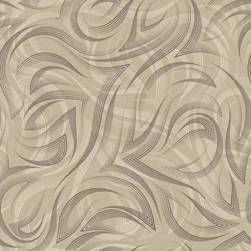 Brown smooth lines and corners vector geometric seamless pattern on beige Stock Illustration