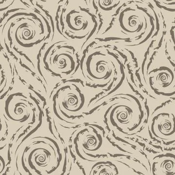 Brown smooth lines and spirals with ragged edges vector seamless pattern on Illustrazione stock