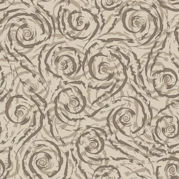 Brown smooth lines and spirals with ragged edges vector seamless pattern on Illustrazione stock