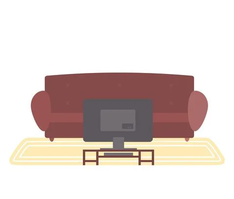 Brown sofa and small table with televisor. Living room furniture design, modern Stock Illustration