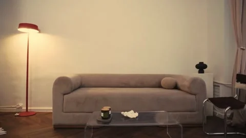 Brown sofa with floor lamp Video stock 305350466