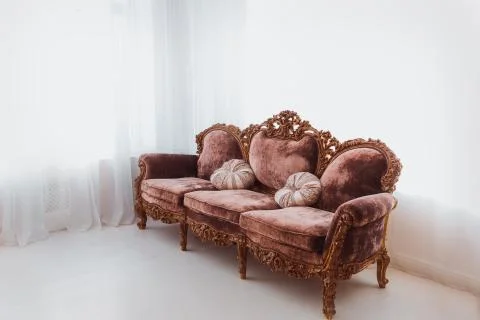 Brown sofa in white interior Stock Photos