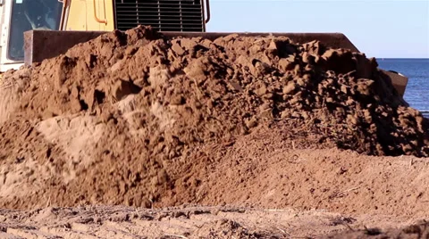 Brown soil being pushed by the bulldozer Stock Footage 38917338