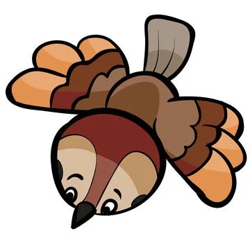 Brown sparrow flying down spreading its wings, cartoon illustration, isolated Stock Illustration