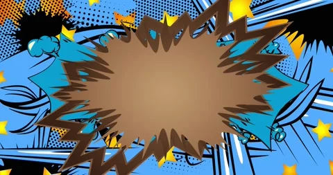 Brown speech bubble on blue comic book background Stock Footage 172387692