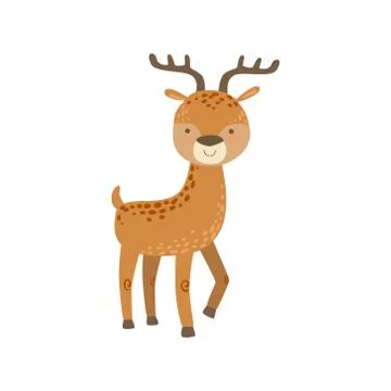 Brown Spotter Deer With Antlers Stading Stock Illustration