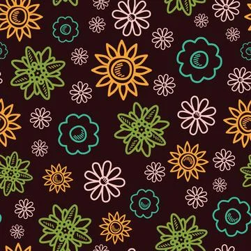 Brown Spring Blossoms Vector repeat pattern background design Stock Illustration