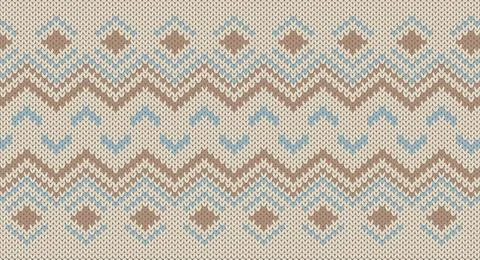 Brown square and blue zigzag knitted pattern, Festive Sweater Design. Seaml.. Illustrazione stock
