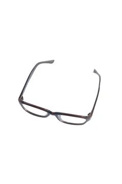 Brown square eyeglass frame in side photo isolated on white background. Stock Photos