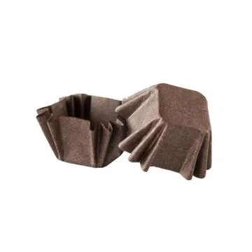 Brown square paper baking forms for muffins and cupcakes Stock Photos