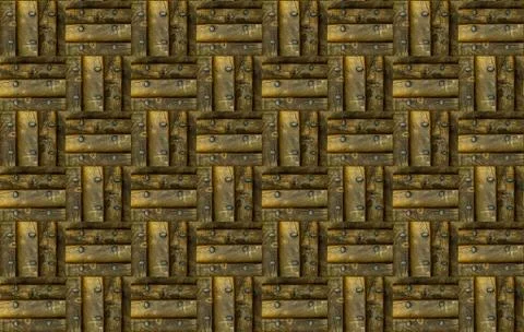 Brown square pattern texture wood panel with iron rivet block chess order gru Stock Photos