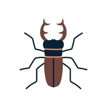 Brown stag beetle with antlers. Vector illustration isolated on white backg.. Stock Illustration