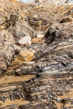 Brown stone background with horizontal layers and pattern Stock Photos
