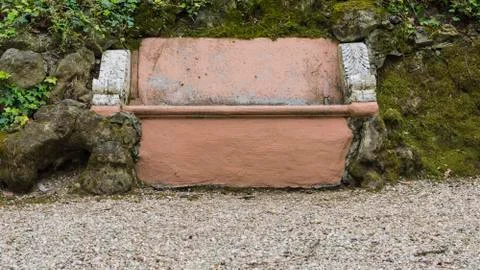 Brown stone bench Stock Photos