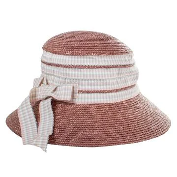 Brown straw hat with checkered bow-knot Stock Photos