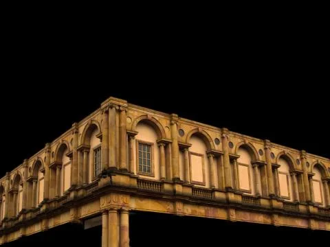 Brown structure with a column on a black background Stock Photos