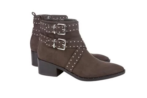 Brown studded ankle boots Stock Photos