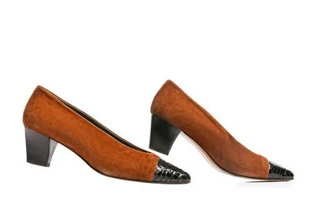 Brown suede ruby slipper isolated over white background. Woman's vintage style Stock Photos