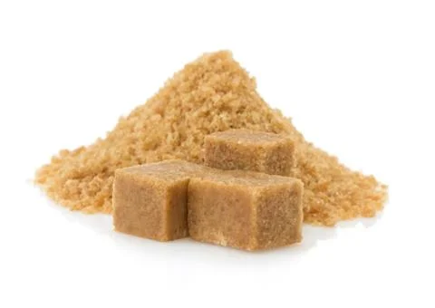 Brown sugar cubes on white Stock Photos