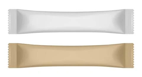 Brown sugar stick. White blank sugar sachet packaging, stick pack Stock Illustration