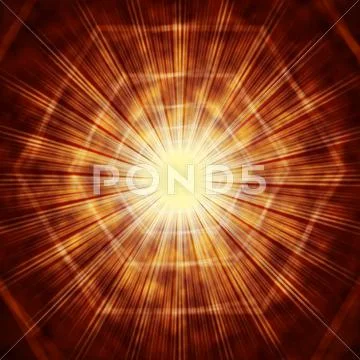 Brown sun background shows hexagons and glowing beams. Stock Illustration