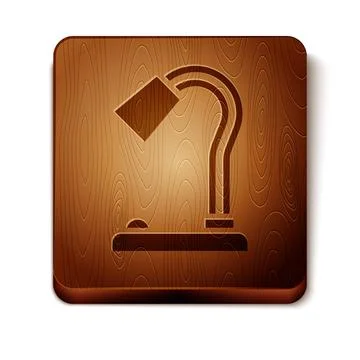 Brown Table lamp icon isolated on white background. Wooden square button. Vector Illustrazione stock