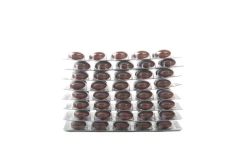 Brown tablets in bliste Stock Photos