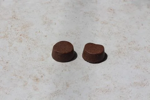 Brown tablets to protect from fleas for pets Stock Photos