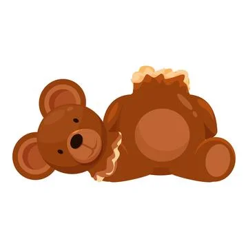 Brown teddy bear lying down with ripped back Stock Illustration
